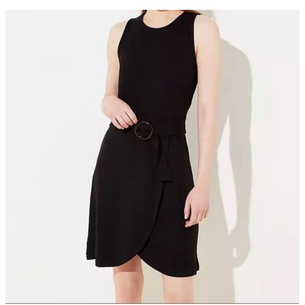 Ann Taylor LOFT Black Tortoiseshell Belted Wrap Sleeveless Shift Dress 10